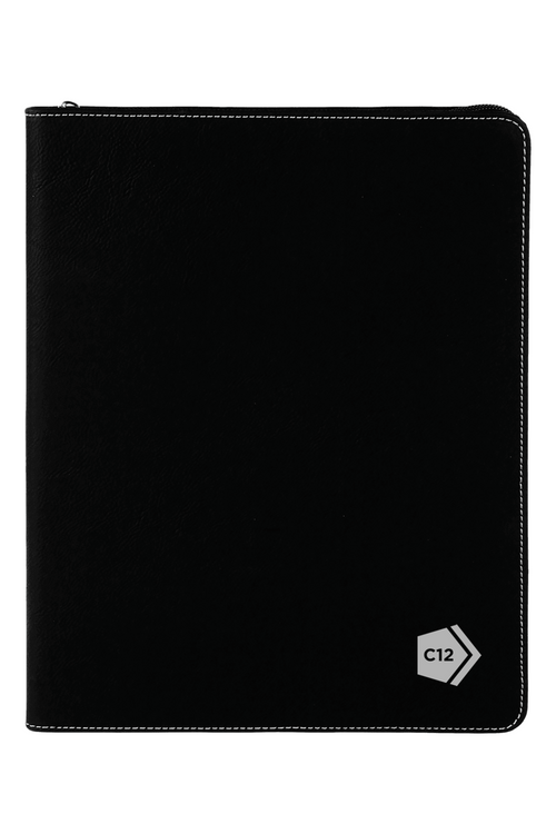 9 1/2" x 12" Laserable Leatherette Portfolio w/ Zipper and Notepad
