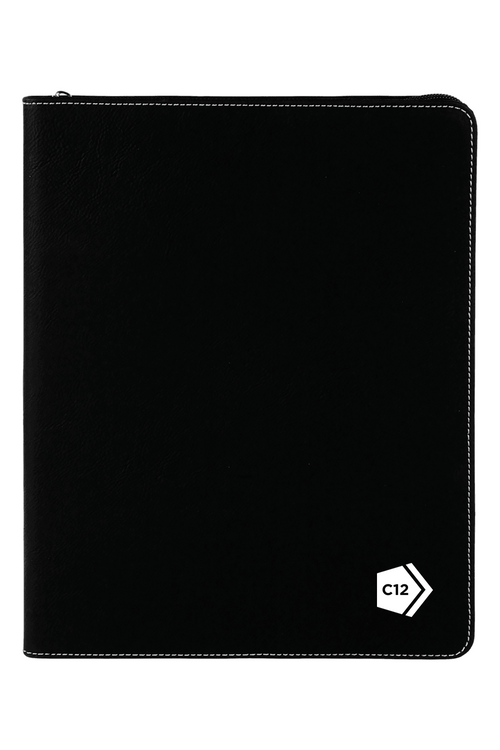 9 1/2" x 12" Laserable Leatherette Portfolio w/ Zipper and Notepad